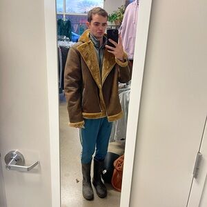 Faux Fur Leather Fall Jacket Mens Lined Jacket Cozy Warm Coat Winter Fall Zip Up